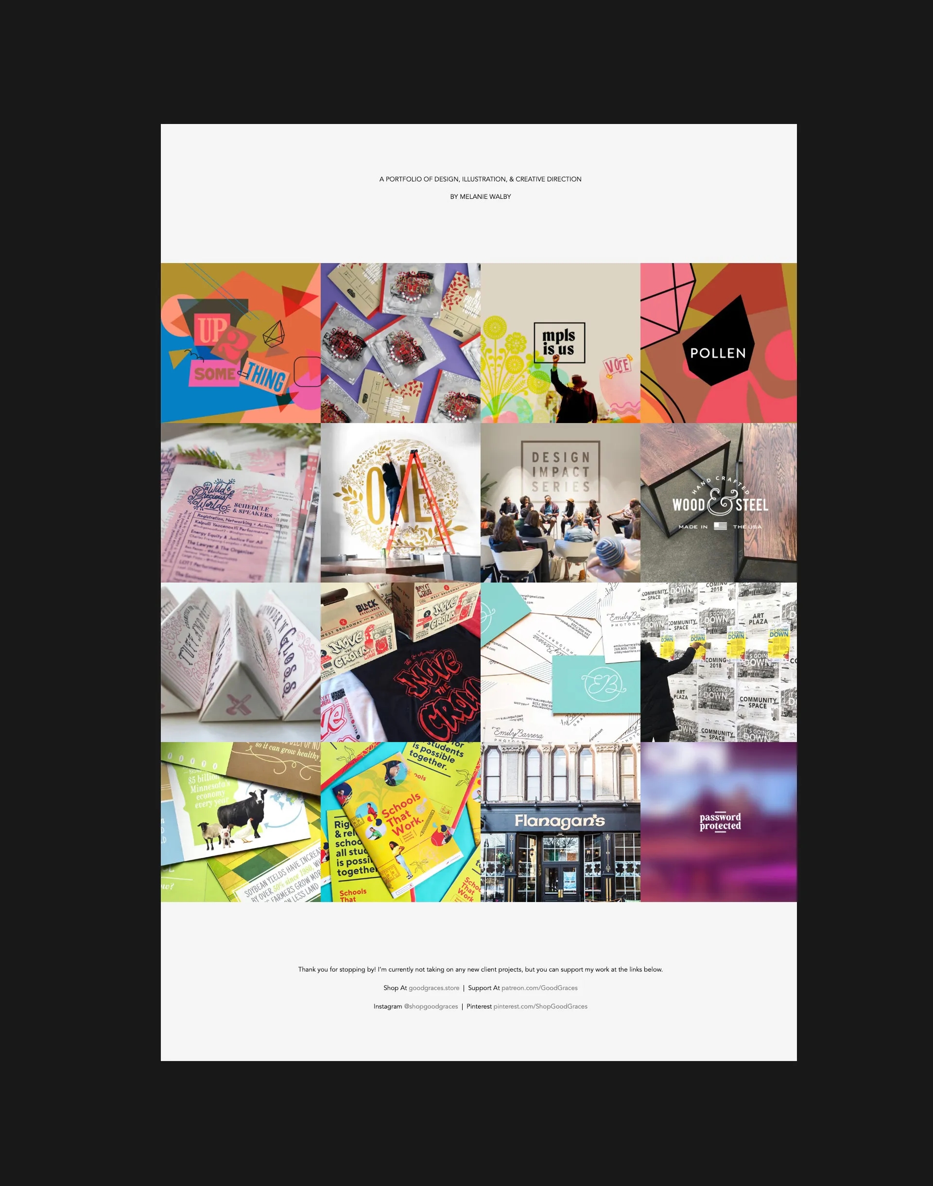 Screenshot of the project gallery grid on Melanie Walby’s portfolio site, featuring a flexible layout for showcasing her design projects, built by LXE Digital.