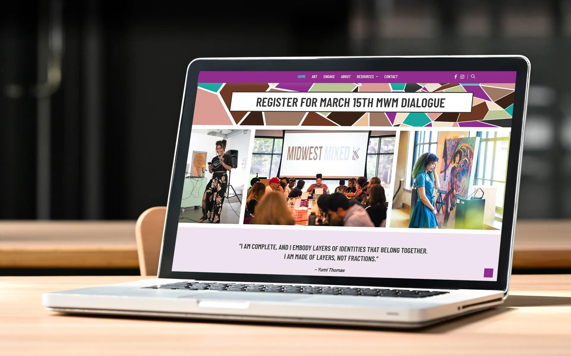 Laptop displaying the About page of MidWest Mosaic’s custom WordPress site, designed by LXE Digital to convey the nonprofit’s storytelling and values.