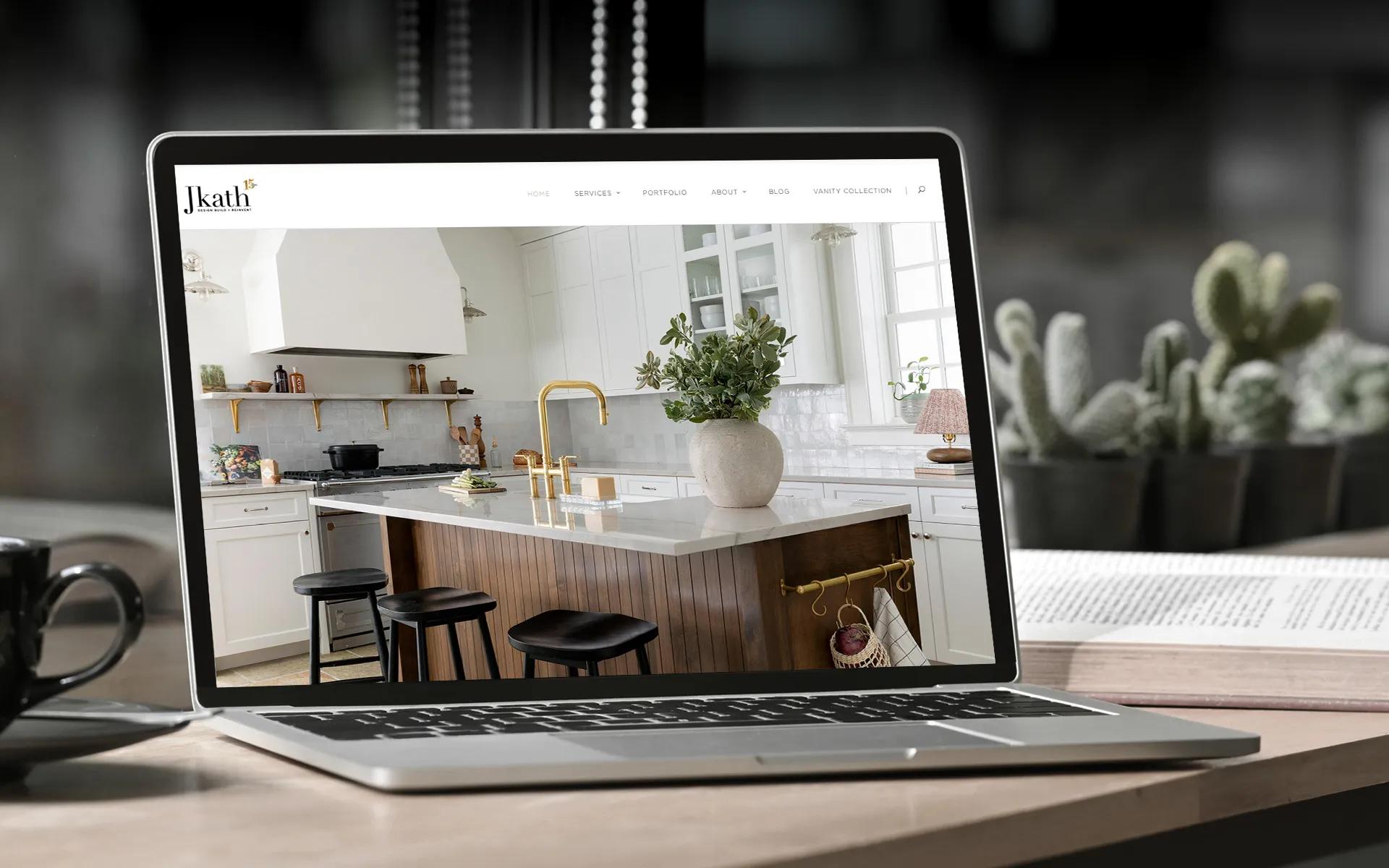 Laptop displaying the custom WordPress e-commerce site LXE Digital built for Jkath, an award-winning interior design firm in Minneapolis